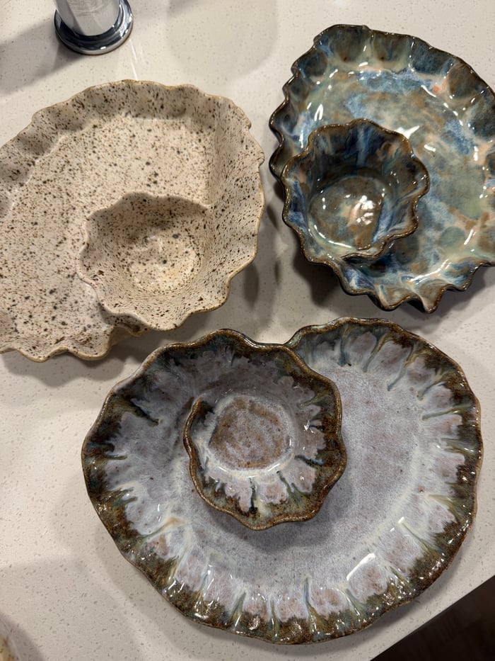 wavy-rimmed spiral chip and dip plates — view 1